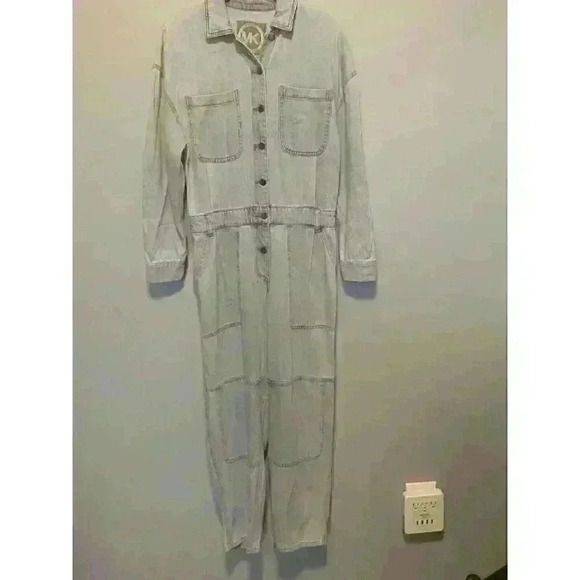 Michael Kors Womens Denim Jumpsuit Button-Front Long Corral Size XS WORK WEAR - Picture 3 of 4